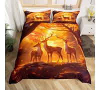 Homemissing Hirsch Copripiumini 135x200cm Cartoon Tiere Bedding Set 3d Tierdrucke Per Kinder Mädchen Jungen Betten Set Niedliche Wilde Tiere Bettbezug Ölmalerei Stil Gelb