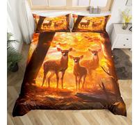Homemissing Hirsch Copripiumini 200x200cm 3d Tier Druck Bedding Set Niedliche Tiere Betten Set Wilde Tiere Per Kinder Mädchen Jungen Betten Ölmalerei Stil Gelb Atmungsaktiv Marrone