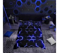 Homemissing Honeycomb Geometric Blu e Nero Esagonale Copripiumini Bambini e Adolescenti Honeycomb Copripiumone Morbido 2 Federa Set Copripiumino 200x200cm