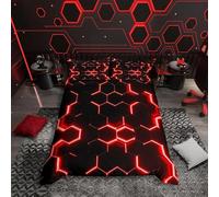 Homemissing Honeycomb Geometric Rosso e Nero Esagonale Copripiumini Bambini e adolescenti Honeycomb Copripiumone Morbido 1 Federa Set Copripiumino 135x200cm