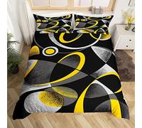 Homemissing Jaune Gris Et Noir Sets De Set Copripiumino Retro Cercle Géométrie 135x200cm Résumé Cercle Housse Couette Géométrie Swirl Parure Moderne Avec D'oreiller
