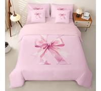 Homemissing K Set Copripiumino 7 pezzi 200x200cm Glitter Fiocco | Personalizzato Iniziale Rosa Completo letto in borsa Per Ragazzi E Ragazze Stile Principessa Fiocco Microfibra