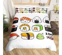 Homemissing Kawaii Stile Sushi Set Copripiumino 135x200cm per bambini Giapponese Stile Set Copripiumino Cute Cartoon Giapponese Sushi Copripiumone Cartoon Caviar Japan Copripiumini