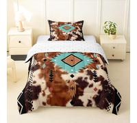 Homemissing Khaki Sud-occidentale Azteco Letto Trapuntato Rustico Occidentale Cactus Bohemian Boho Tribale Set Piumini 135x200cm Modello Di Pelliccia Di Mucca Piumino 4 Stagioni Mucca Stampata Beige
