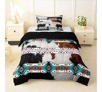 Homemissing Khaki Sud-occidentale Azteco Letto Trapuntato Rustico Occidentale Cactus Bohemian Boho Tribale Set Piumini 135x200cm Pelliccia Di Mucca Stampata Modello Di Pelliccia Mucca Nero Marrone