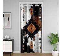 Homemissing Khaki Sud-occidentale Azteco Tenda porta Rustico Occidentale Cactus Bohemian Boho Tribale Modello Di Pelliccia Di Mucca Tenda Oscurante Termica 106x203cm Mucca Stampata Nero Bianco