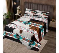 Homemissing Khaki Sud-occidentale Azteco Trapuntato Rustico Occidentale Cactus Bohemian Boho Tribale Copriletto 170x230cm Pelliccia Di Mucca Stampata Modello Di Pelliccia Mucca 2pcs Nero Marrone