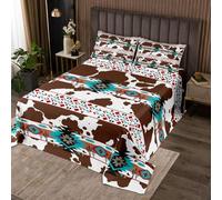 Homemissing Khaki Sud-occidentale Azteco Trapuntato Rustico Occidentale Cactus Bohemian Boho Tribale Copriletto 260x240cm Pelliccia Di Mucca Stampata 3pcs Modello Di Pelle MuccaBianco Marrone