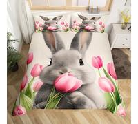 Homemissing Kids Happy Easter Day Set Copripiumino Rabbit Duvet Cover 135x200cm For Boys Teens Bedroom Per DecorTtulip Flroal Set Coperteletto Per Trapuntina Cute Animals Flowers Copriletto Senza