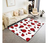 Homemissing Ladybug Area Rug 3D Ladybug Tappeto stampato per soggiorno camera da letto Entomologia volante rosso nero bianco animale selvatico tappeto decorativo 100 x 150 cm