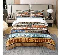 Homemissing Lake Life - Set copripiumino in 100% cotone, per ragazzi e ragazze, per letto matrimoniale, motivo: regole del lago, set di biancheria da letto rustico in legno, set copripiumino da