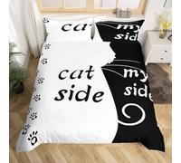 Homemissing Lato gatto e il mio lato Set Copripiumino 135x200cm Coppia stampata in bianco e nero Copripiumini Cute Cat Pattern Copripiumone Morbido Boy Girl Bambini