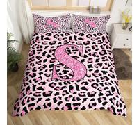 Homemissing Leopard Print Duvet Cover 135x200cm Alphabet Personalized Initial Set Copripiumino Boys Girls Safari Cheetah Animal Fur Print Pink Letter S 3pcs With 1 Pillowcase Senza Trapuntina