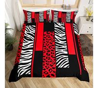 Homemissing Leopard Zebra Set Copripiumino 200x200cm Bambini Gepardo Rosso Bianco Nero Copripiumini per Ragazzi Adolescenti Animali Stampare Copripiumone Morbido Respirable Safari Geometrie Decor