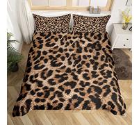 Homemissing Leopardo Set Copripiumino 135x200cm Ghepardo Stampato per bambini Ragazze Donne Nero Marrone Leopardo Copripiumone Africa Animale selvatico Pelliccia Modello Copripiumini Lusso