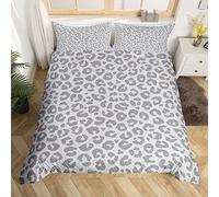 Homemissing Leopardo Set Copripiumino 200x200cm argento grigio Copripiumone Morbido leopardo stampa leopardo per bambini Copripiumini della camera da letto di pelle animale a tema africano