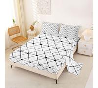 Homemissing linea striscia Bambini Set Lenzuola Letto 4 Pezzi 155x205cm | Line Art per materassi alti 40cm Geometrica con 2 Federe 51x75cm Moderno Lavabile a 30°