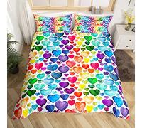 Homemissing Love Heart Parure copripiumino coppia colorata Love Heart Pattern Parure da letto 200 x 200 cm, motivo arcobaleno, copripiumino per bambini in microfibra, decorazione per camera da letto