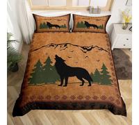 Homemissing Lupo Set Copripiumino 200x200cm rustico Cabin Lodge Copripiumini per ragazzi ragazze bosco animale Copripiumone Morbido 3 pezzi rustico Aztec camera decorazione