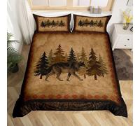 Homemissing Lupo Set Copripiumino 230x220cm rustico Cabin Lodge Copripiumini per ragazzi ragazze bosco animale Copripiumone Morbido 3 pezzi rustico legno camera decorazione
