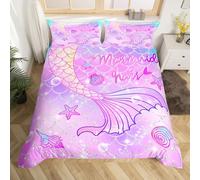 Homemissing Meerjungfrau Copripiumini 260x220cm Per Kinder Mädchen Regenbogen Viola Meerjungfrau Schwanz Bedding Set Niedliche Sterne Bedding Set Fisch Waage Dekor