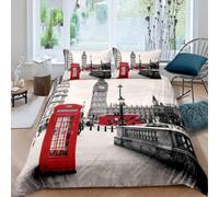 Homemissing moderna copripiumino grigio rosso rosso in giù London Copripiumini decorazione per bambini retro cabina telefonica britannica Big Ben stampa Copripiumone Morbido Set Copripiumino 200x200cm