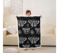 Homemissing Morte Moth Coperta 100x130cm Halloween a tema Coperte Boho Moth Coperta Morbida Gothic Bedroom Decor Grigio e nero Nessuna Microfibra di conforto