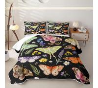 Homemissing Morte Moth Coperta trapuntata 240x260cm | farfalla Florali Per tutte le stagioni Boho Moth con 2 federe 3Pcs Copriletto ultra morbido
