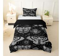 Homemissing Morte Moth Set Copripiumino 135x200cm Halloween a tema Copripiumone Morbido Boho Moth Copripiumini 2Pcs Gothic Bedroom Decor Grigio e nero Nessuna Microfibra di conforto