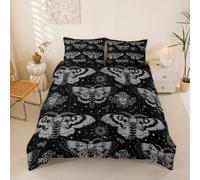 Homemissing Morte Moth Set Copripiumino 230x220cm Halloween a tema Copripiumone Morbido Boho Moth Copripiumini 3Pcs Gothic Bedroom Decor Grigio e nero Nessuna Microfibra di conforto