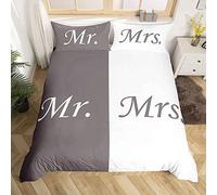 Homemissing Mr Mrs Copripiumino Love Man Donna Romance Set biancheria da letto per coppia di innamorati San Valentino Biancheria da letto e lino Ultra Soft Grigio Bianco Creativo King Size Zipper,