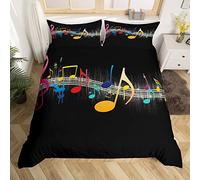 Homemissing Music Set Copripiumino 230x220cm Musical Note Copripiumone per Bambini Ragazzi Ragazze Colorato Musical Instrument Geometrica Copripiumini Traspirante Nero Copripiumino