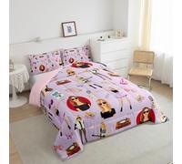 Homemissing Musica Set Piumini 200x200cm Ragazze Cantante Regali per le Donne Amanti della Musica Chitarra Letto Trapuntato Compagno di lavoro Sorella Amici Viola Decorazione della stanza