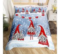 Homemissing Natale Nano Tema Quilt Rosso e Blu - Lenzuola per Ragazzi e Ragazze, Modello Neve Scene Decorazione - Set Copripiumino 135x200cm