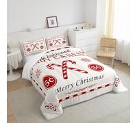 Homemissing Natale Set Piumini 230x220cm Bambini Natale Citazione Candy Canes Stampa Letto Trapuntato Natale Bianco