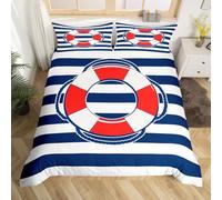 Homemissing Nautical Set Coperteletto Per Trapuntina Life Ring Set Per Bambini Ragazzi Ragazze Ocean Adventure Copripiumino Blue Red White Quilt Cover With 2 Pillowcase 3pcs Bedding 200x200cm