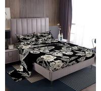 Homemissing Nero bianco morte moth Lenzuolo bambini gotico cranio gotico Set Lenzuola 150x200cm Halloween floreale botanico della stanza morbida per cuscino 4 pezzi