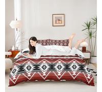 Homemissing Occidentale Copripiumini ragazzi sud-occidentale azteca Set Copripiumino 260x220cmGeometric Vintage Boho tribale rustico camera da letto decorazione rosso grigio nero, senza comodità