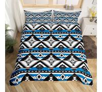Homemissing Occidentale Copripiumone Morbido sud-occidentale azteco Set Copripiumino 200x200cm per ragazzi geometrico vintage Boho tribale camera da letto decorazione blu bianco nero