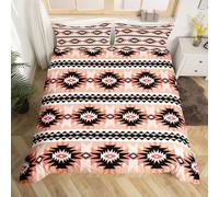 Homemissing Occidentale Copripiumone Morbido sud-occidentale azteco Set Copripiumino 230x220cm per ragazzi geometrico vintage boho tribale rustico camera da letto decorazione nero arancione