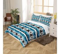 Homemissing Occidentale Copripiumone Morbido sud-ovest azteco per ragazzi ragazze geometrico vintage Set Copripiumino 135x200cm Boho tribale rustico camera decorazione blu nero, senza comodità