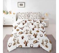Homemissing Occidentale Letto Trapuntato Cactus Boho Succulent Set Piumini 230x220cm Per Ragazzi Ragazze Mucca Cranio Piumino 4 Stagioni Wild West Camera Da Letto Decorazione 3pcs Marrone Bianco