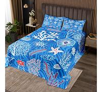 Homemissing Oceano Copriletto Bambini Vita Marina Nautica Creature Mare Set Traspirante Camera Decor Singolo