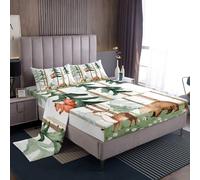 Homemissing Orso Lenzuolo Cervo Set Lenzuola 90x190cm per Bambini Ragazze Ragazze Coniglio Animali della giungla morbidi traspiranti della camera da letto verde floreale