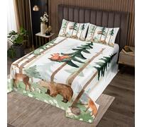 Homemissing Orso Trapuntato Cervo Copriletto 170x230cm per Bambini Ragazze Ragazze Coniglio Copriletto Trapuntato Animali della giungla morbidi traspiranti della camera da letto verde floreale