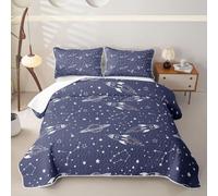 Homemissing Outer Spazio e Mezza 220x240cm 3 Pezzi | Blu Navy Blu Galassia Biancheria da Letto Trapuntata per Tutte le Stagioni Stelle Stampa Bambini e Ragazzi Set Copriletto c