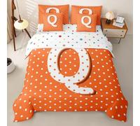 Homemissing Pallini Bambini Set Copripiumino 7 pezzi 135x200cm Lettera | Pois Monogramma con piumino,lenzuola,federe,fodere per cuscini Arancione Bianco Decorazione Da Camera