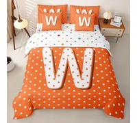 Homemissing Pallini Bambini Set Copripiumino 7 pezzi 135x200cm Lettera W | Pois Monogramma con piumino,lenzuola,federe,fodere per cuscini Arancione Bianco Decorazione Da Camera