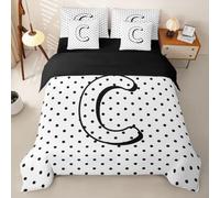 Homemissing Pallini Set Copripiumino 7 pezzi 200x200cm Lettera C | Pois Monogramma con piumino,lenzuola,federe,fodere per cuscini Nero Bianco Decorazione Da Camera Microfibra
