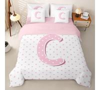 Homemissing Pallini Set Copripiumino 7 pezzi 200x200cm Lettera C | Pois Per Morbido Monogramma con piumino,lenzuola,federe,fodere per cuscini Rosa E Bianco Microfibra Decorazione Da Camera